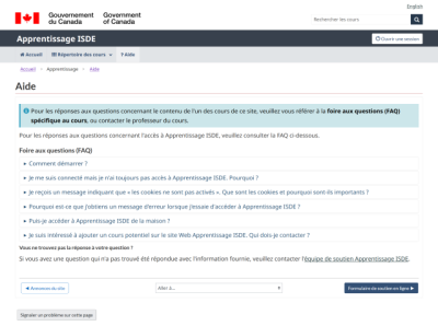 GCWeb Screen shot of sample Help page in French