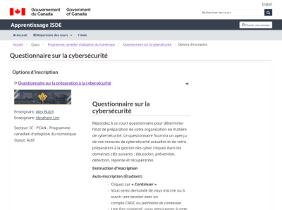 GCWeb Screen shot of Course Enrollment page in French